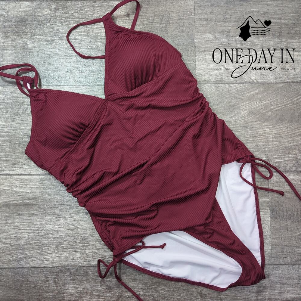 CharmLeaks Ribbed Drawstring One Piece Swimsuit Size XL